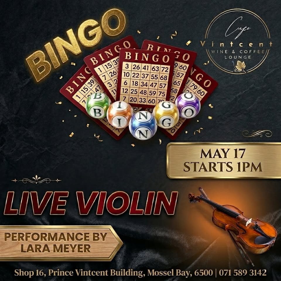 bingo and live violin at cafe vintcent 17 may 26 at 13h00